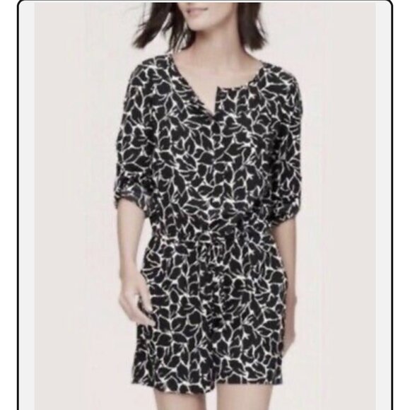 🧡3/15 Loft Black White Romper with Two Side Pockets Women's L - Picture 1 of 13